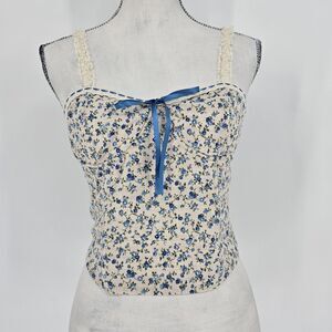 NWT Thirty/Thirty Floral Smocked Crop Top Light Corset Boning Medium